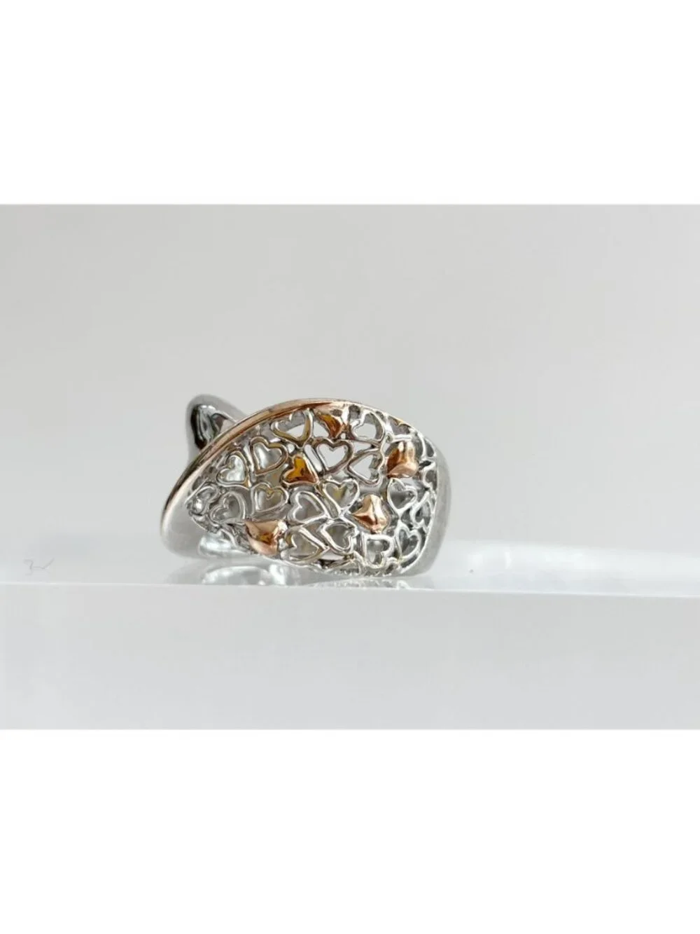 Dual Toned Gold Overlay Heart Crossover Sterling Silver 925 Vintage Ring sz 7.25